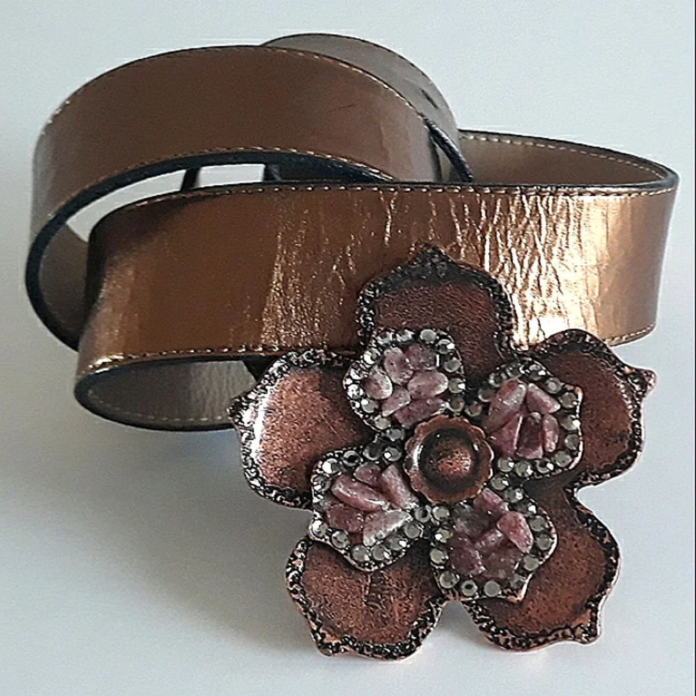 Leatherock Austrian Crystal Semi-Precious Stone Metal Buckle Soft Leathe…